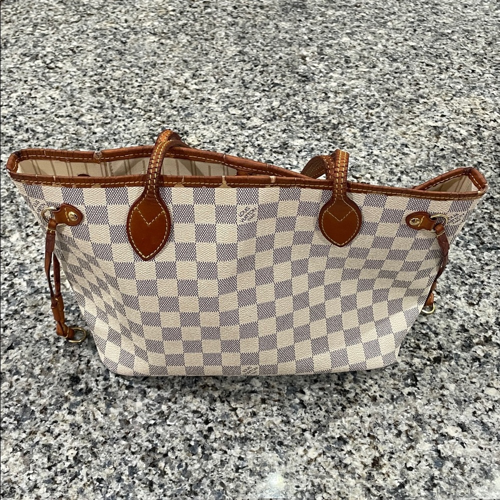 Louis Vuitton Damier Azur Canvas Tote with Brown Leather Trim - Picture 2 of 14
